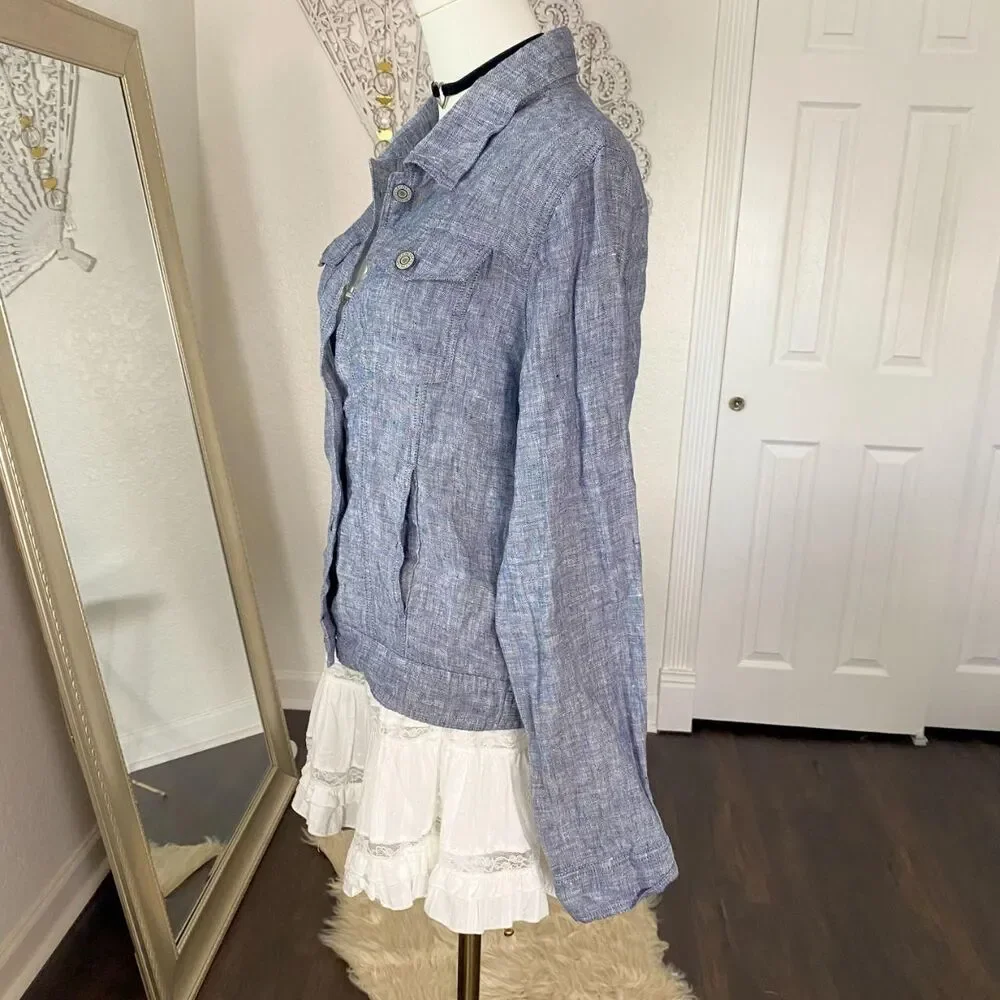 NWT Jones & Co Lightweight Blue 100% Linen Jacket L